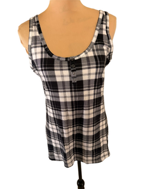 OP Black & White Plaid Henley Tank